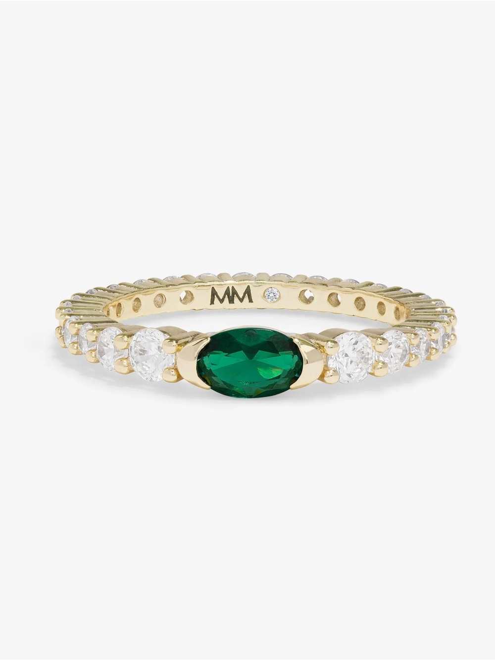 Melinda Maria Gold Ring with Emerald Green Center and Diamondettes
